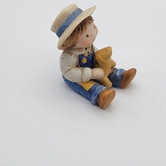 Holly Hobbie Porcelain Boy Child with Dog Figure Figurine Hand Painted 2"x1.5" - Picture 6 of 7